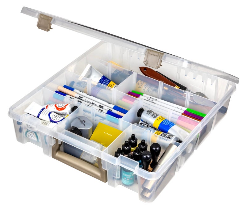 ArtBin 9007AB Super Satchel with Removable Dividers, Portable Art & Craft Organizer with Handle, [1] Plastic Storage Case, Clear - Image 1